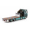 TM HANSEN SCANIA R NORMAL CR20N RIGED FLATBED TRUCK 8X2 TAG AXLE WITH PALFINGER PK 92002 SH + JIB