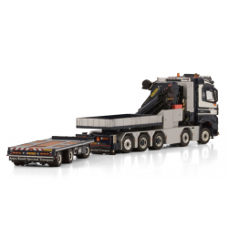 ARJEN KANDT MERCEDES-BENZ AROCS MP5 BIG SPACE 10X4 FLATBED DRAWBAR TRAILER - 3 AXLE WITH PALFINGER PK 165.002 TEC 7 + JIB BAL...