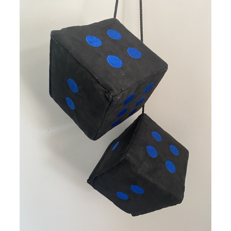 Dés en alcantara noir points bleu Dés en alcantara noir points bleu