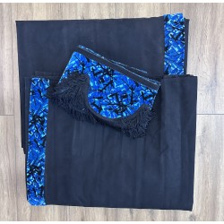 DÉPOT VENTE - Kit Rideaux de vitres alcantara noir danois bleu + frange danois bleu fils noirs