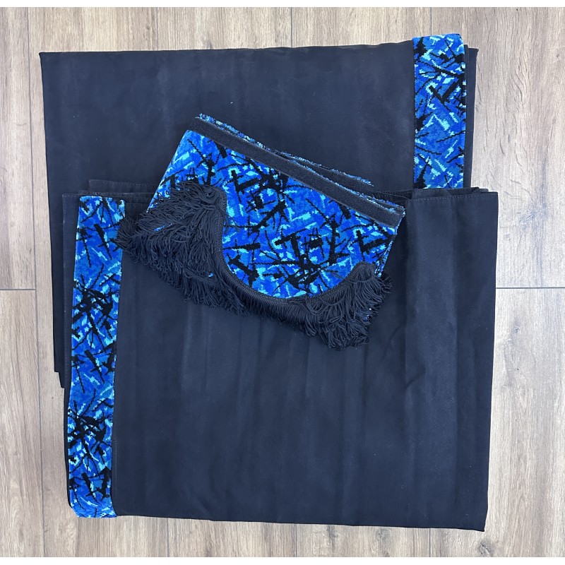 DÉPOT VENTE - Kit Rideaux de vitres alcantara noir danois bleu + frange danois bleu fils noirs DÉPOT VENTE - Kit Rideaux de vitres alcantara noir danois bleu + frange danois bleu fils noirs