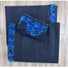 DÉPOT VENTE - Kit Rideaux de vitres alcantara noir danois bleu + frange danois bleu fils noirs