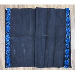 DÉPOT VENTE - Kit Rideaux de vitres alcantara noir danois bleu + frange danois bleu fils noirs