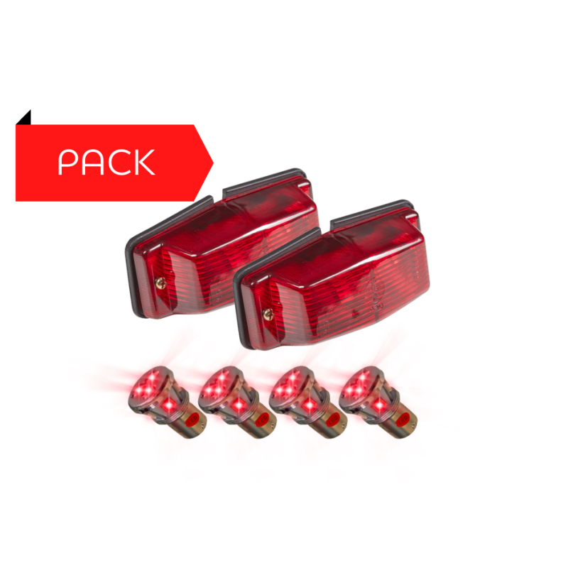 Pack 2 Double-Ampoules Rouge + 4 BA15S à LED Rouge Pack 2 Double-Ampoules Rouge + 4 BA15S à LED Rouge