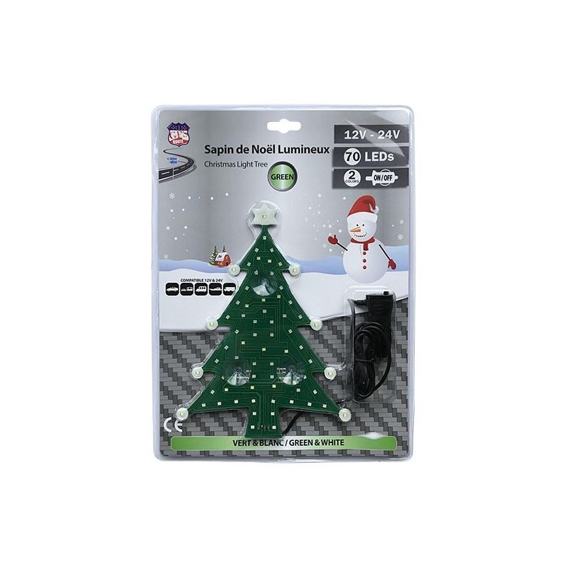 SAPIN LUMINEUX 23 X 25CM 70 LEDS VERT ET BLANC 12/24V