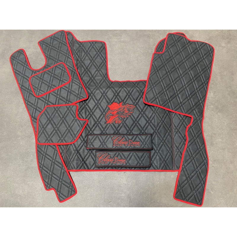 Tapis Capot Moteur Scania NG R - passager pneumatique - deluxe gaufré noir broderie Swempa rouge