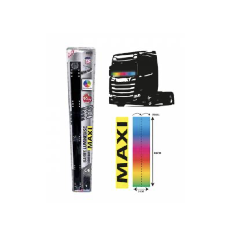 BARRE LUMINEUSE 90CM MAXI LARGEUR (5CM) 30 LEDS 12/24V MULTICOULEURS