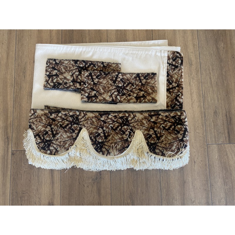 Kit rideaux + frange beige/ danois marron