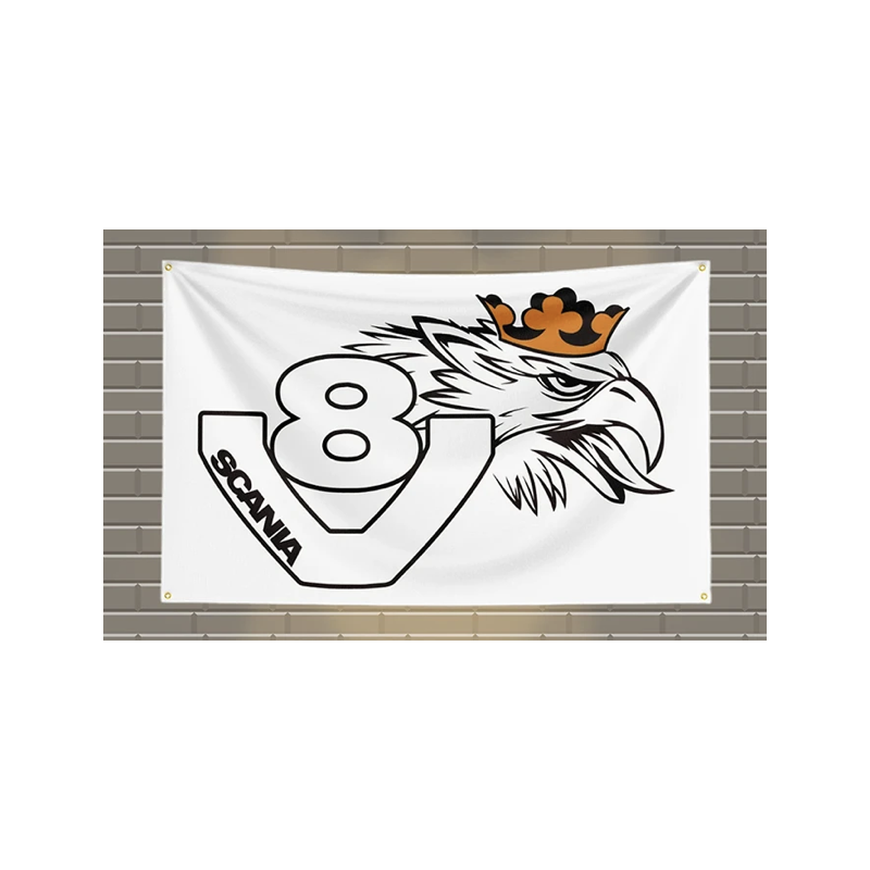 Drapeau V8 Noir/Blanc - 90 x 150cm