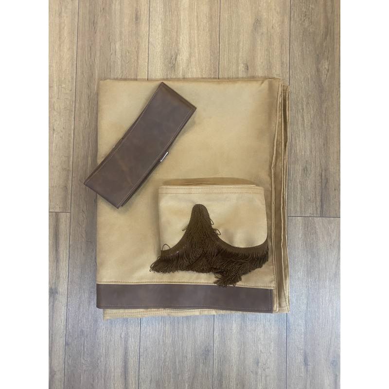 KIT RIDEAUX ALCANTARA CAMEL REBORD DELUXE MARRON  + FRANGE