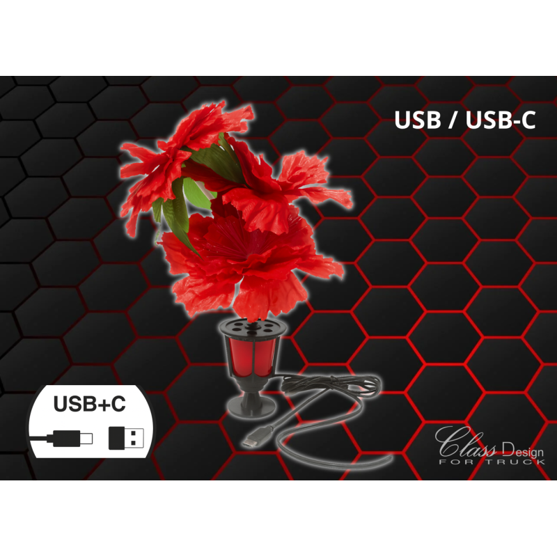 FLEUR ILLUMINÉE ROUGE - USB-C - 12/32 VOLTS