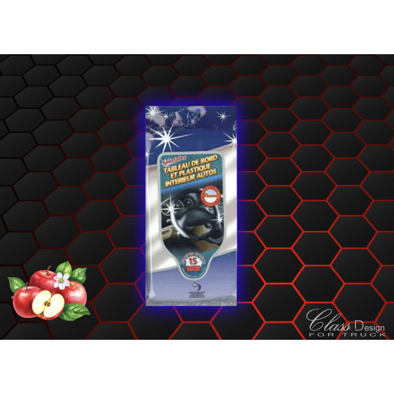 LINGETTES TABLEAU DE BORD ET PLASTIQUES PACK DE 15 PARFUM POMME