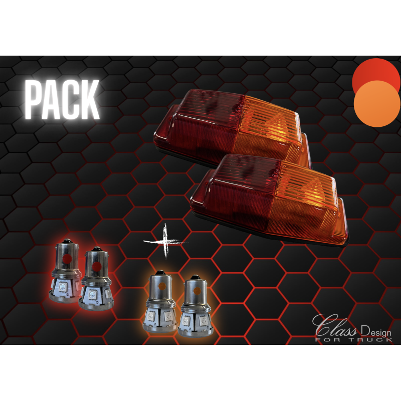 Pack 2 Double-Ampoules Orange/Rouge + 2 BA15S Rouge + 2 BA15S Orange
