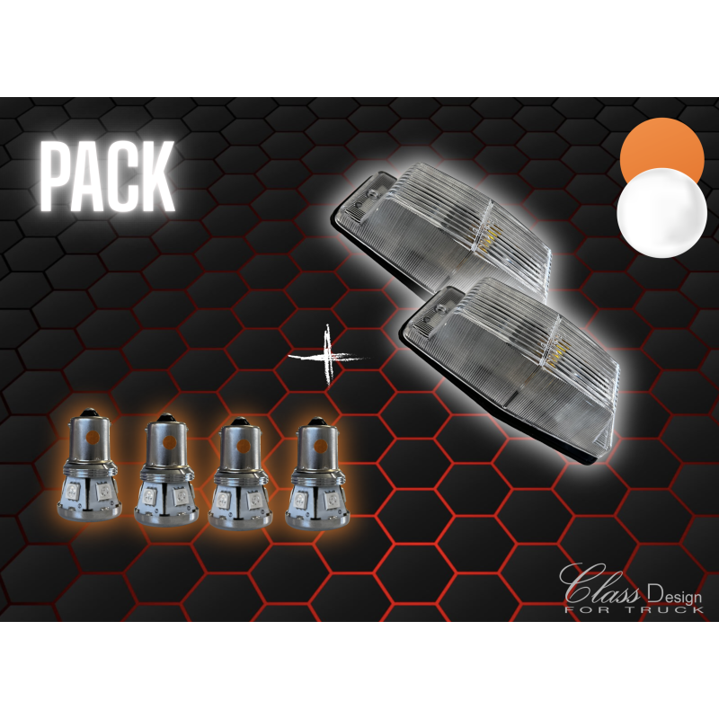 Pack 2 Double-Ampoules Blanc + 4 BA15S à LED Orange