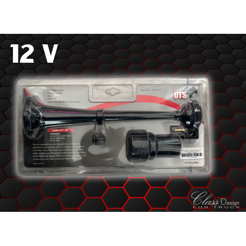 KLAXON PNEUMATIQUE DOUBLE AVEC COMPRESSEUR 12 V NOIR  - KIT COMPLET