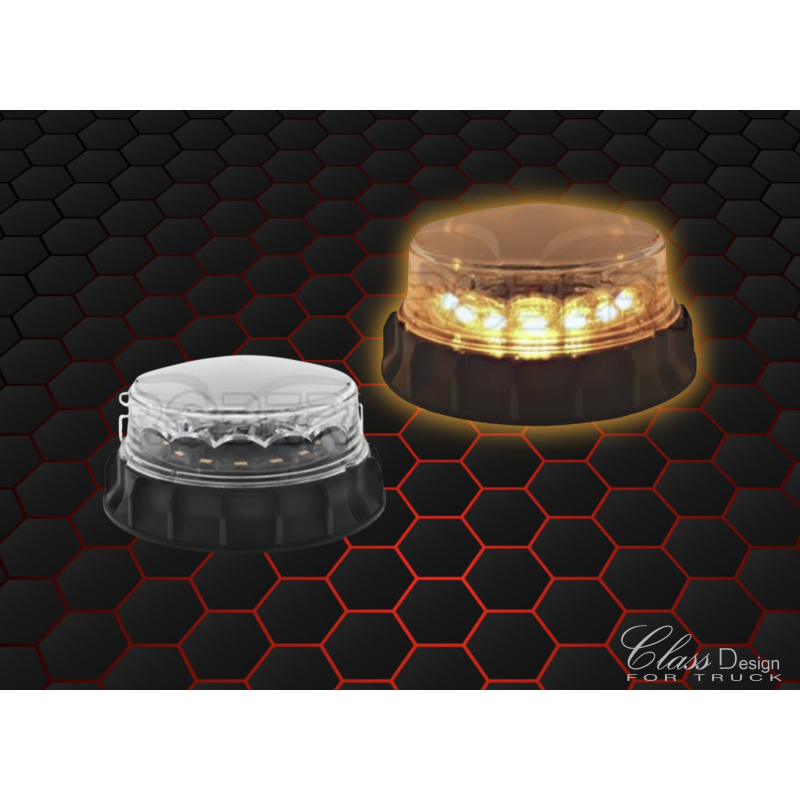 Gyrophare orange cabochon translucide multi-effets Slim Heavy-Duty à Leds