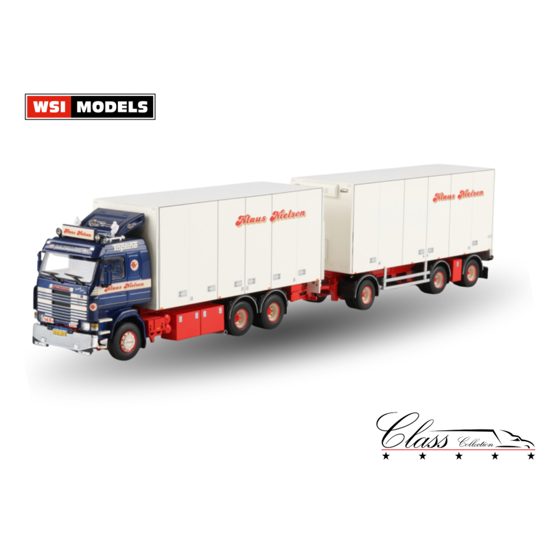 KLAUS NIELSEN SCANIA 3 SERIES 6X2 TAG AXLE RIGED BOX TRUCK DRAWBAR TRAILER - 6 AXLE