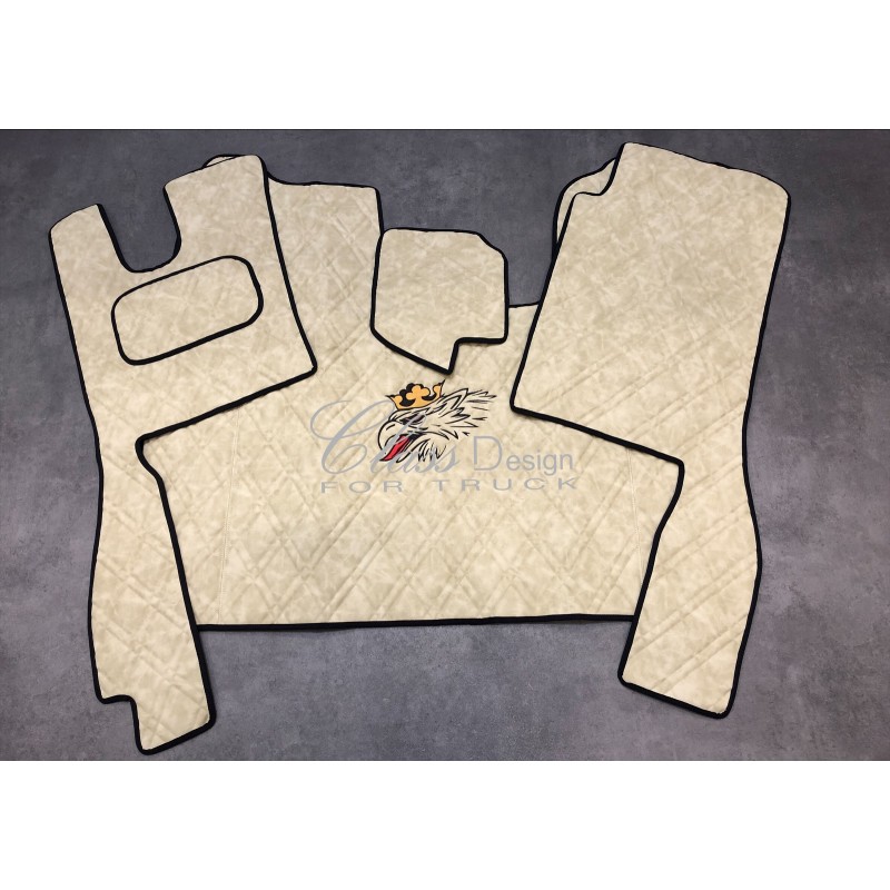 Tapis De Cabine Sur Mesure Pour SCANIA R (2018+) - Ensemble 4 Pièces Cuir Synthétique 10 Mm, Motif Tête D'aigle